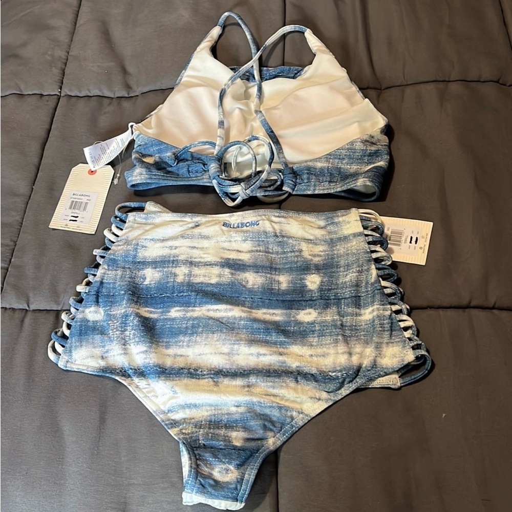 Billabong Blue and White High-Waist Strappy Bikini Set - Picture 2 of 6